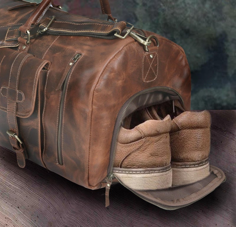 cuero 24 Inch Genuine Leather Duffle Bag for Men Travel Overnight Weekender Leather Duffel Bags Sports Gym Duffel for Men and Women Carry On Luggage for Traveling - Image 5